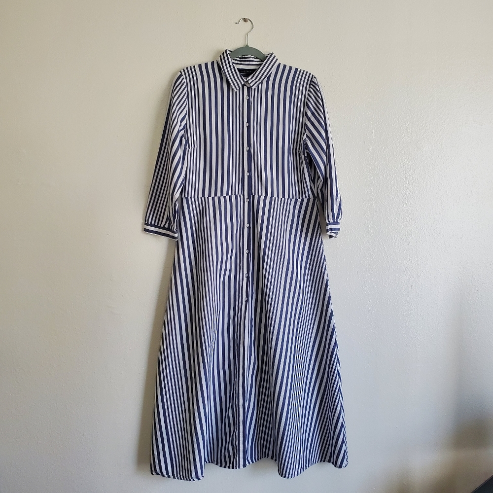 Zara striped midi shirt dress